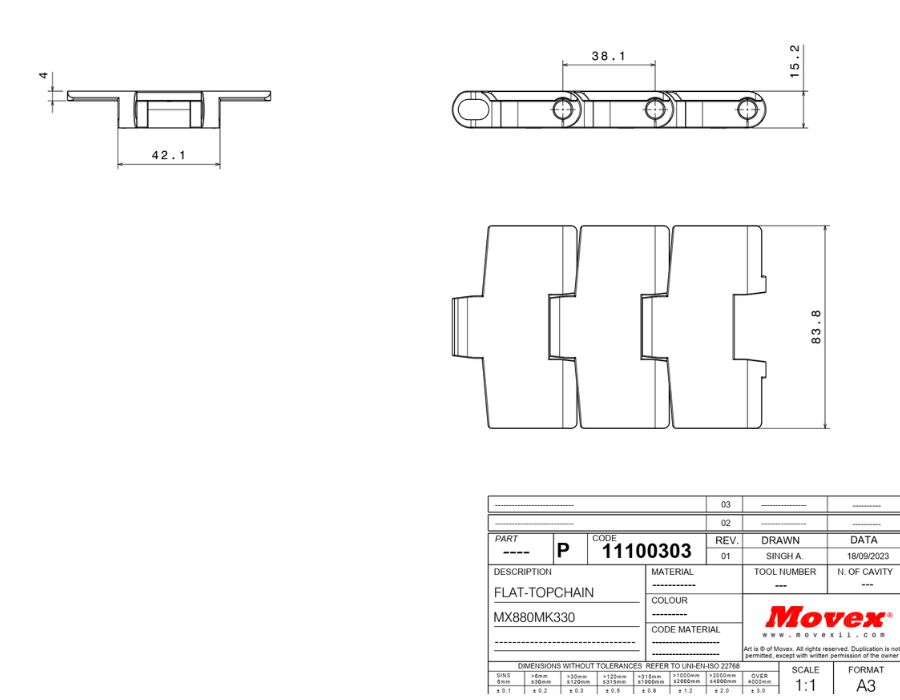 Thông số băng tải xích nhựa MX 880 M K330 P11100303